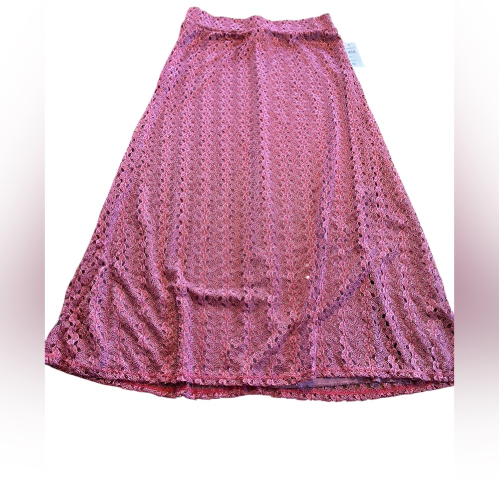 Ashley Blue Y2K Mauve Rosy Lace Maxi Skirt Deadstock NWT Made USA Vintage 2000s - Picture 4 of 13